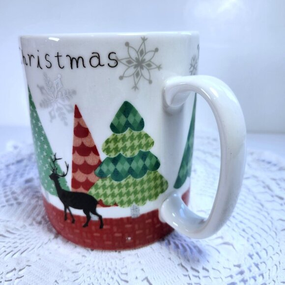 222 Fifth Coffee Mug Cup Merry Trees Oversized 30 oz Christmas Mug Trees Deer - Picture 2 of 7